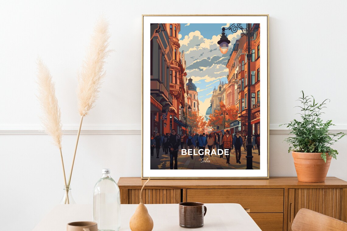 Belgrade Serbia Skadarlija Busy Street Scene Vintage Travel Poster - Image 2