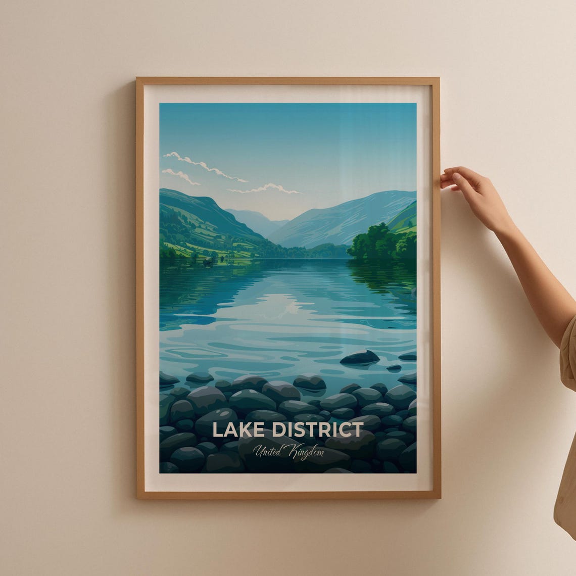 Lake District England Calm Pebble Shore Lake Reflection Poster - Image 2