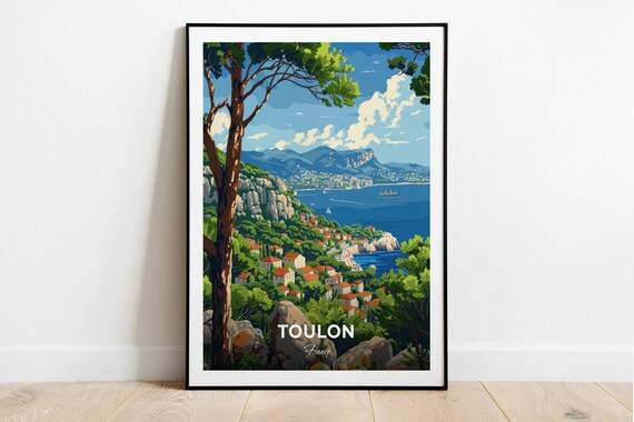 Toulon Mediterranean Coast Hillside Village Bay View Travel Poster