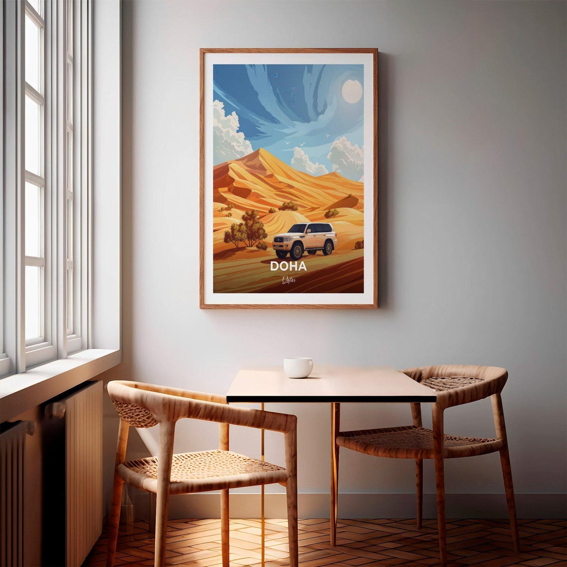 Doha Qatar Desert Dunes White SUV Bright Sun Adventure Travel Poster - Image 2