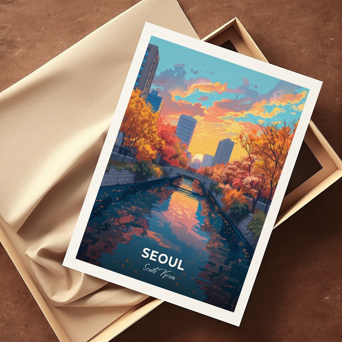 Seoul South Korea Cheonggyecheon Stream Sunset Travel Poster - Image 3