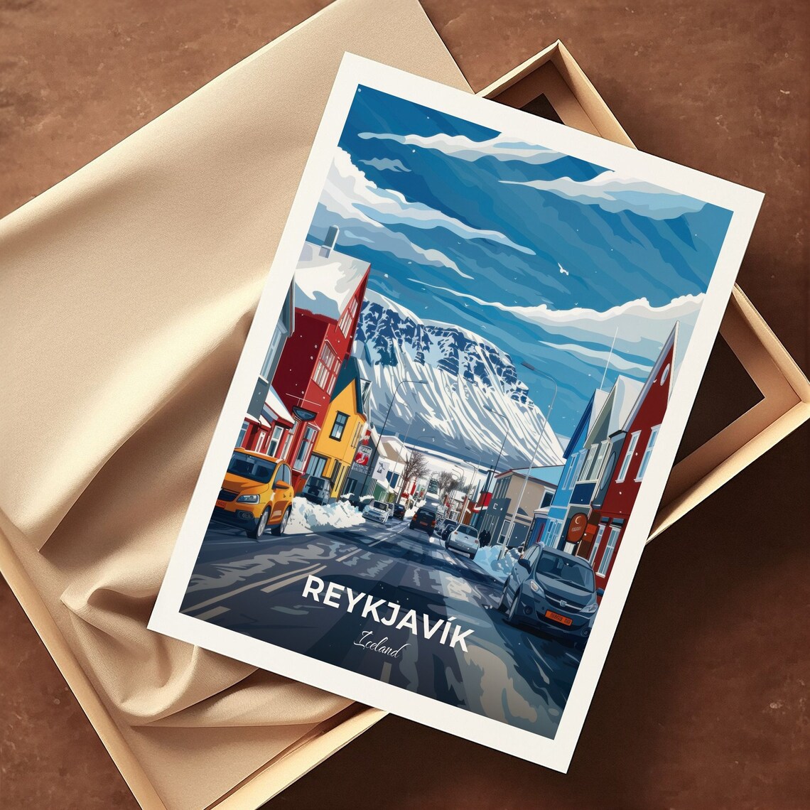 Reykjavik Winter Street Snowy Mountain Colorful Houses Travel Poster - Image 3