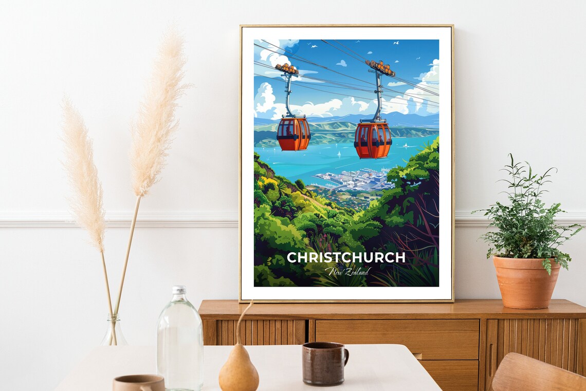 Christchurch Travel Poster Christchurch Gondola City Print Cityscape Artwork Birthday Wedding Gift Wall Art Location Print - Image 3