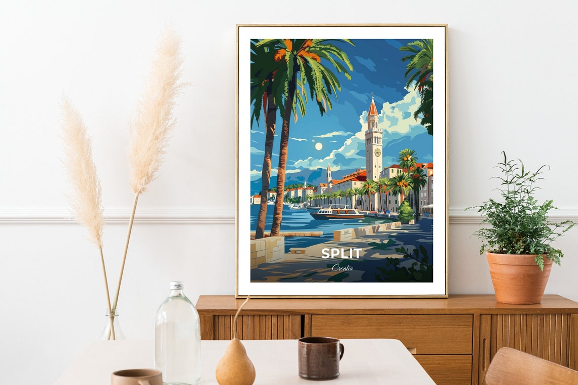 Split Riva Waterfront Promenade Clock Bell Tower Travel Poster - Image 2