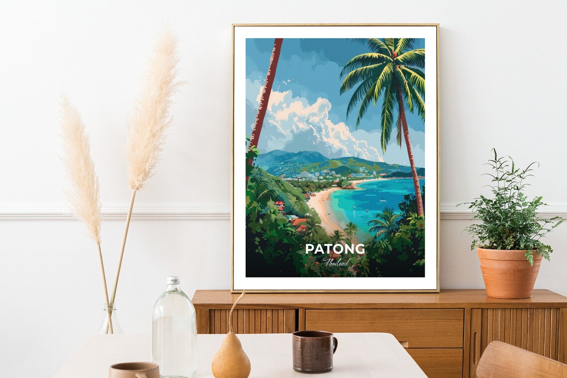 Patong Thailand Beach Bay Palm Trees Overlook Travel Art Poster - Image 3