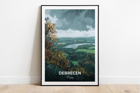 Debrecen Hungary Rainy Valley River Green Fields Moody Shower Poster