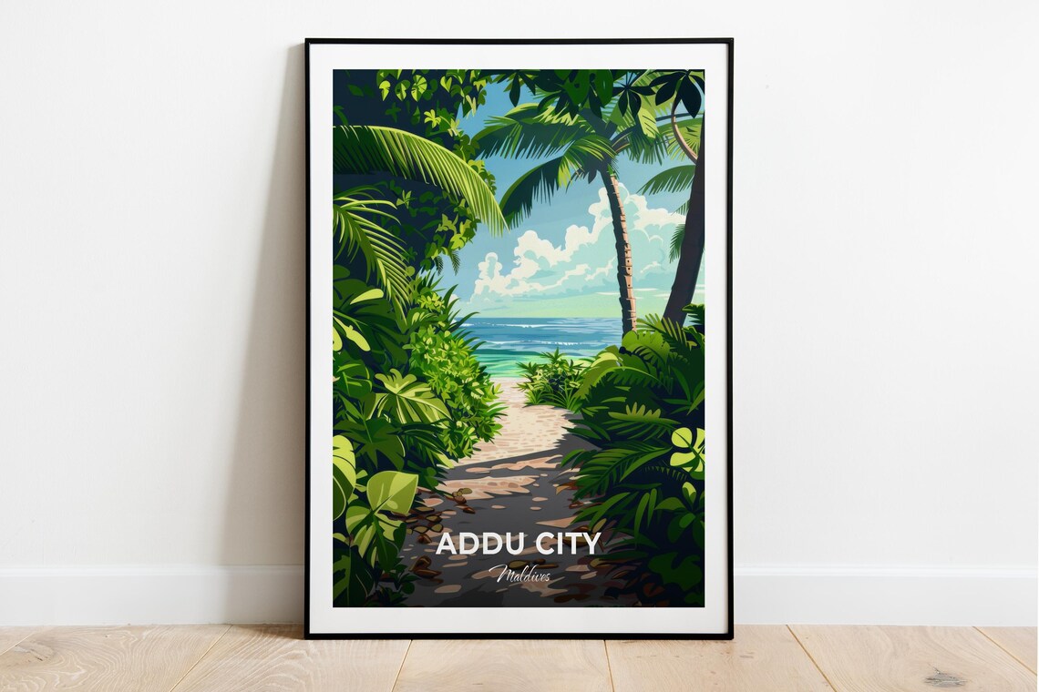 Addu City Maldives Tropical Beach Trail Nature Travel Poster
