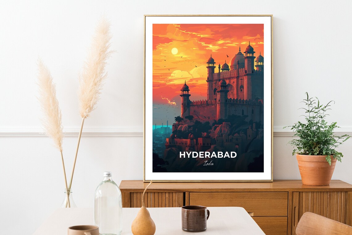 Hyderabad Golconda Fort Hilltop Sunset Fortress Travel Poster - Image 2