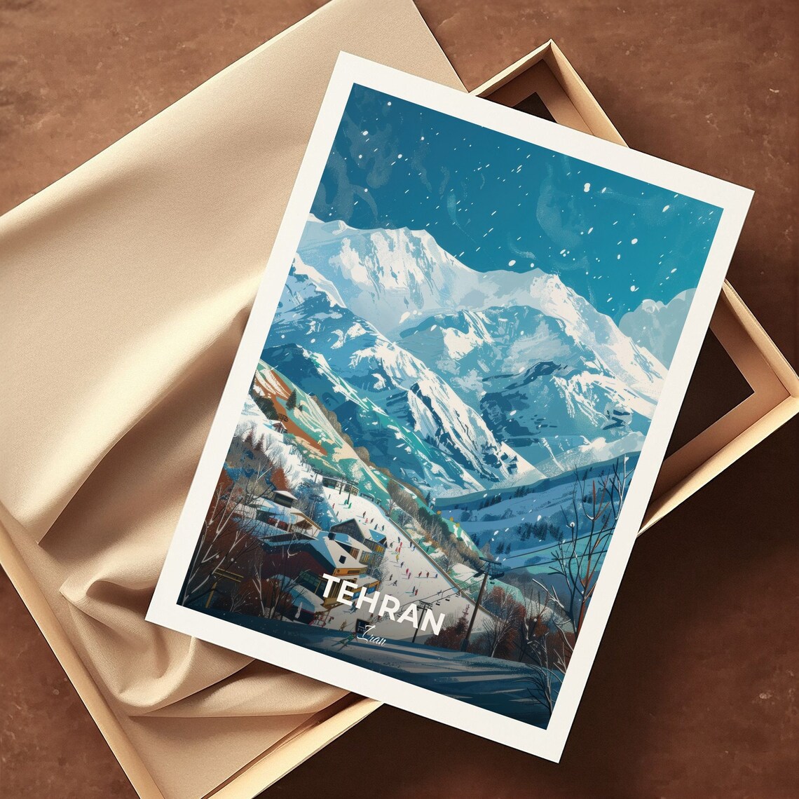 Tehran Iran Snowy Tochal Mountain Village Night Winter Poster - Image 3