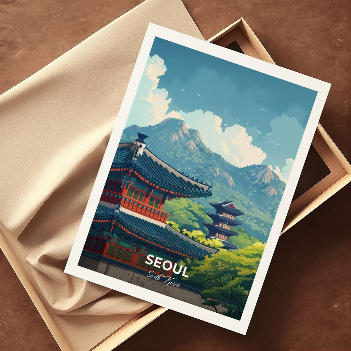 Seoul Gyeongbokgung Palace Pavilion Mountain Backdrop Poster - Image 3