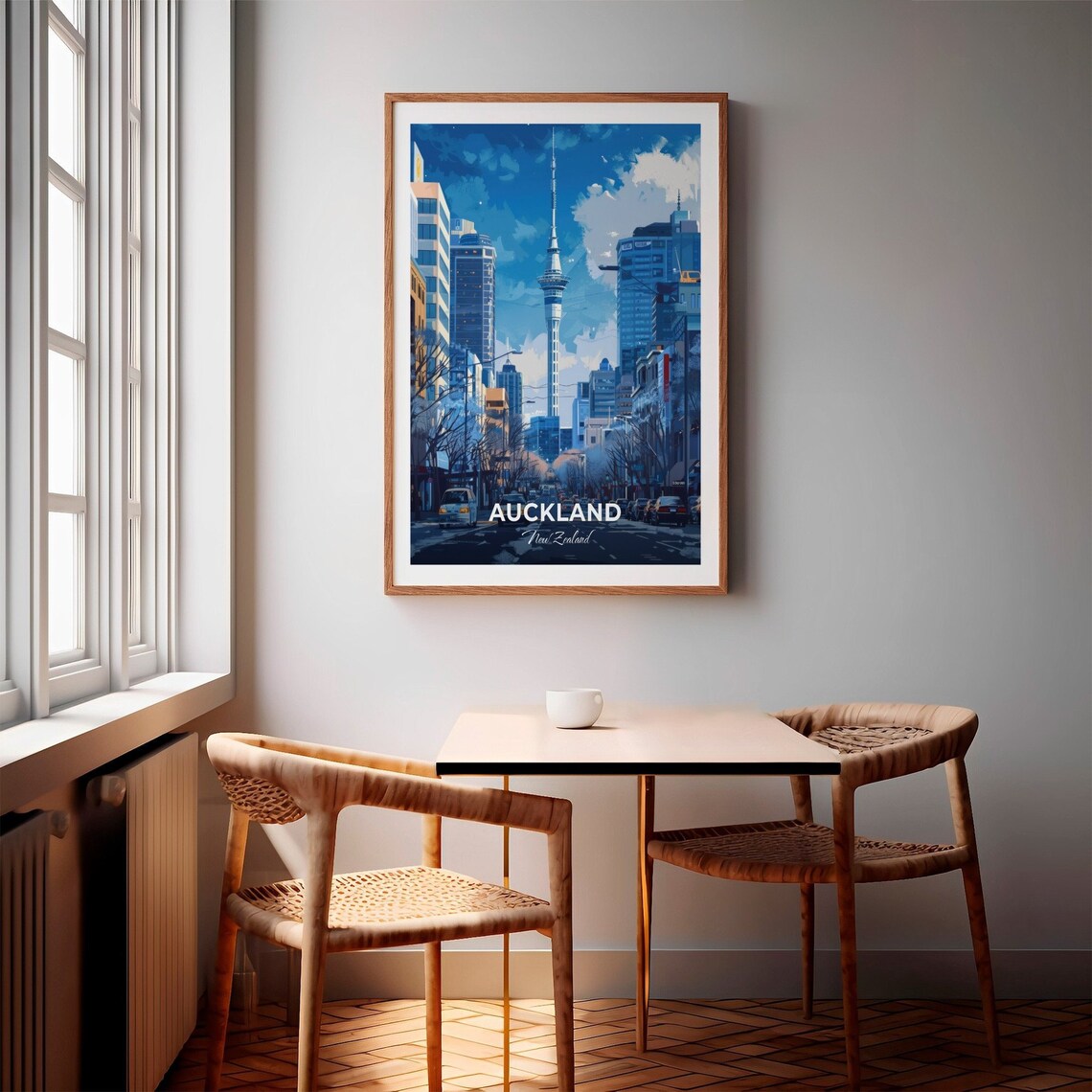Auckland Sky Tower City Street Blue Sky New Zealand Vintage Travel Poster - Image 2