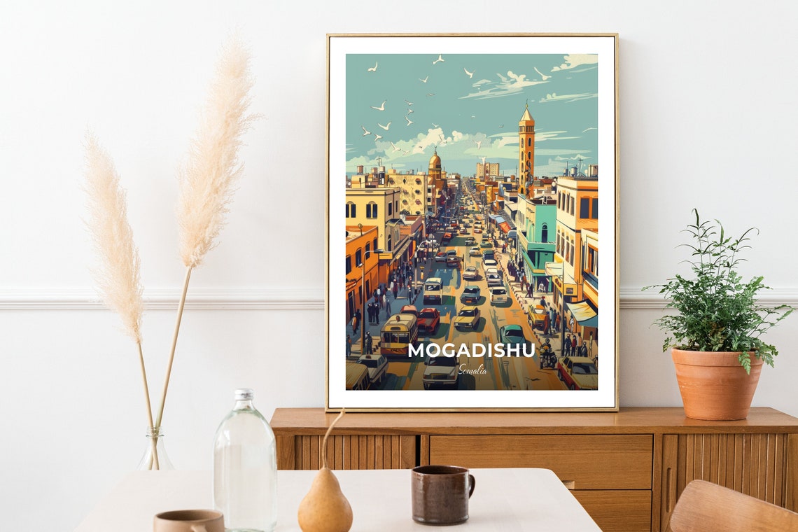 Mogadishu Somalia Travel Poster Bustling City Street Scene Artwork - Image 2