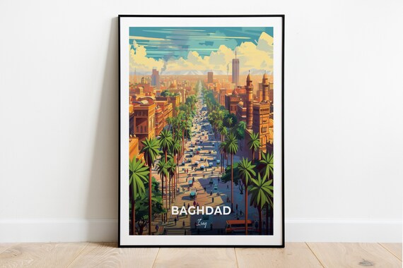 Baghdad Iraq Tahrir Square Palm Boulevard City View Travel Poster