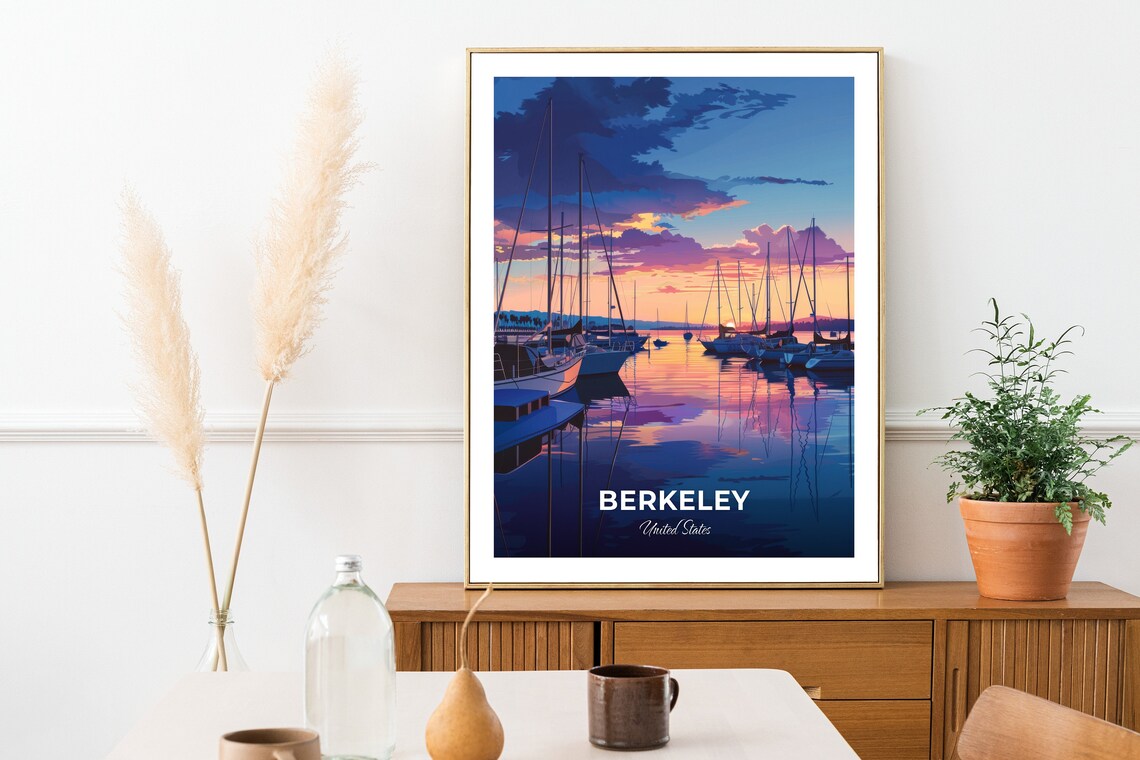 Berkeley California Marina Sailboats Purple Sunset Travel Poster - Image 2