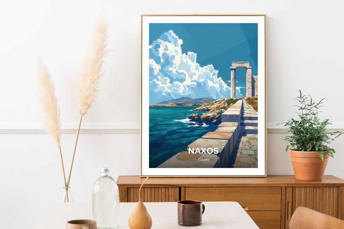 Naxos Portara Ancient Stone Gate by the Sea Greece Ruins Travel Poster - Image 2