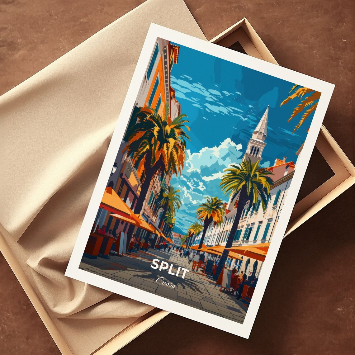 Split Palm Lined Promenade With Church Tower Croatia Travel Poster - Image 3