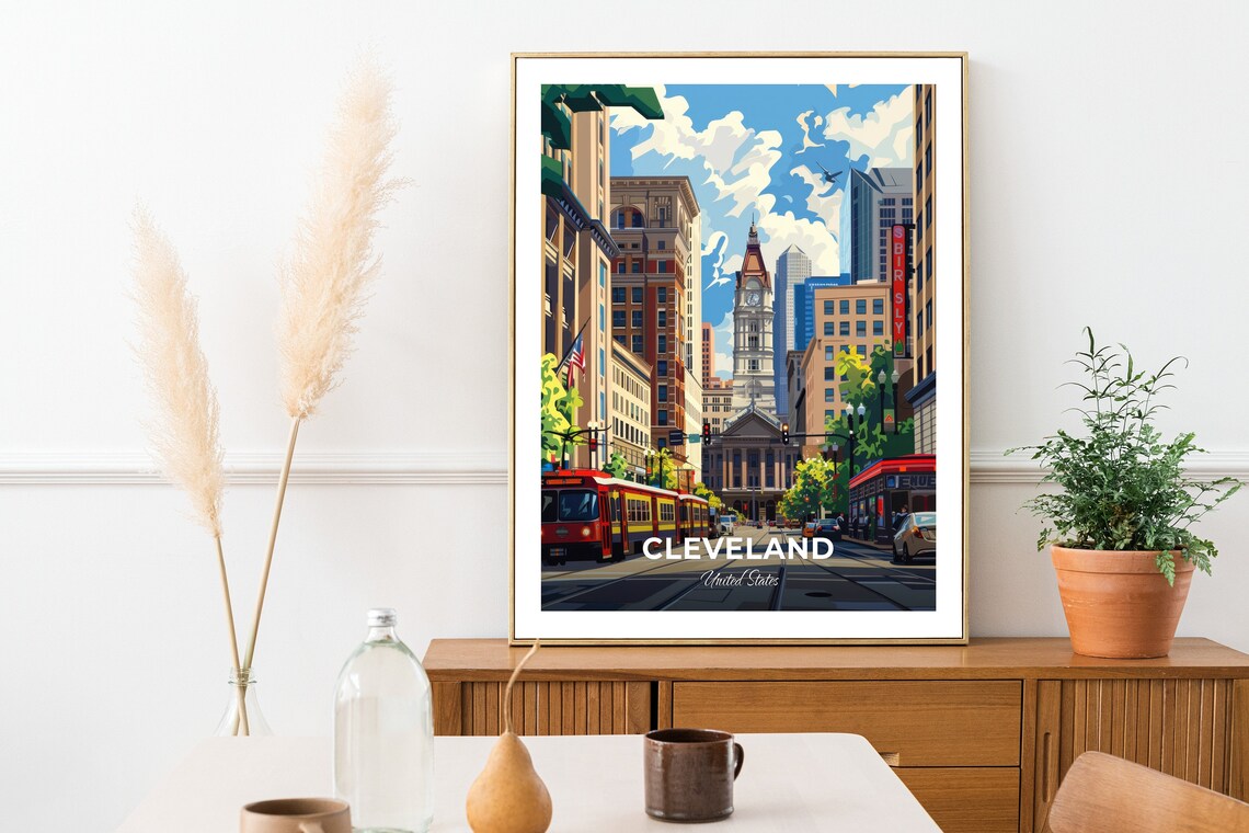 Cleveland Ohio Theater District Trolley Street Travel Poster - Image 2