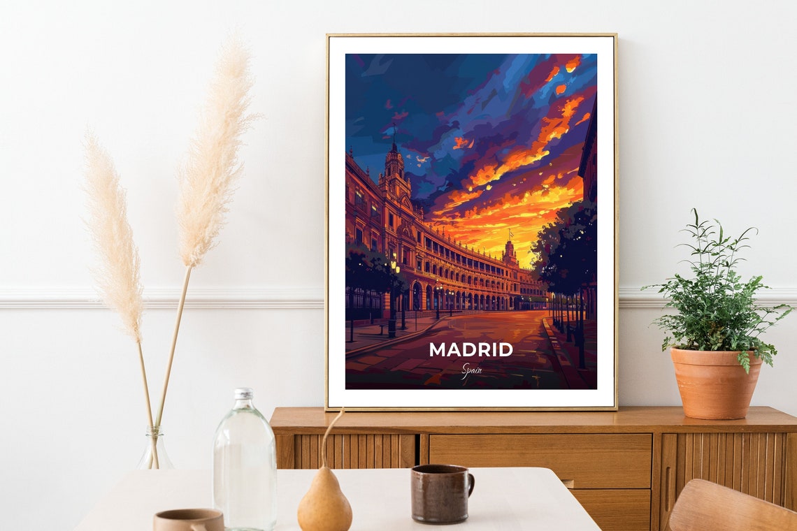 Madrid Spain Grand Historic Arena Sunset Facade Travel Poster - Image 2