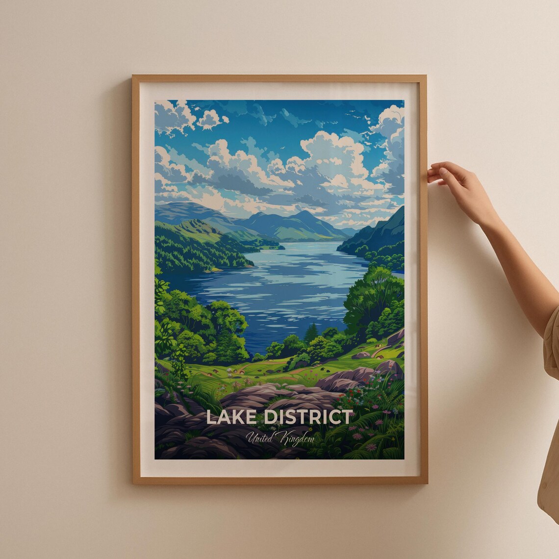 Lake District England Lush Green Valley Lake Scenic Travel Poster - Image 2