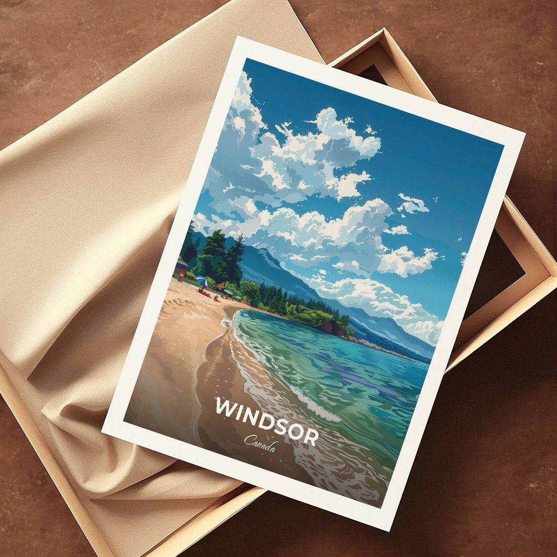 Windsor Canada Sandpoint Beach Lake Shore Mountains Travel Poster - Image 3