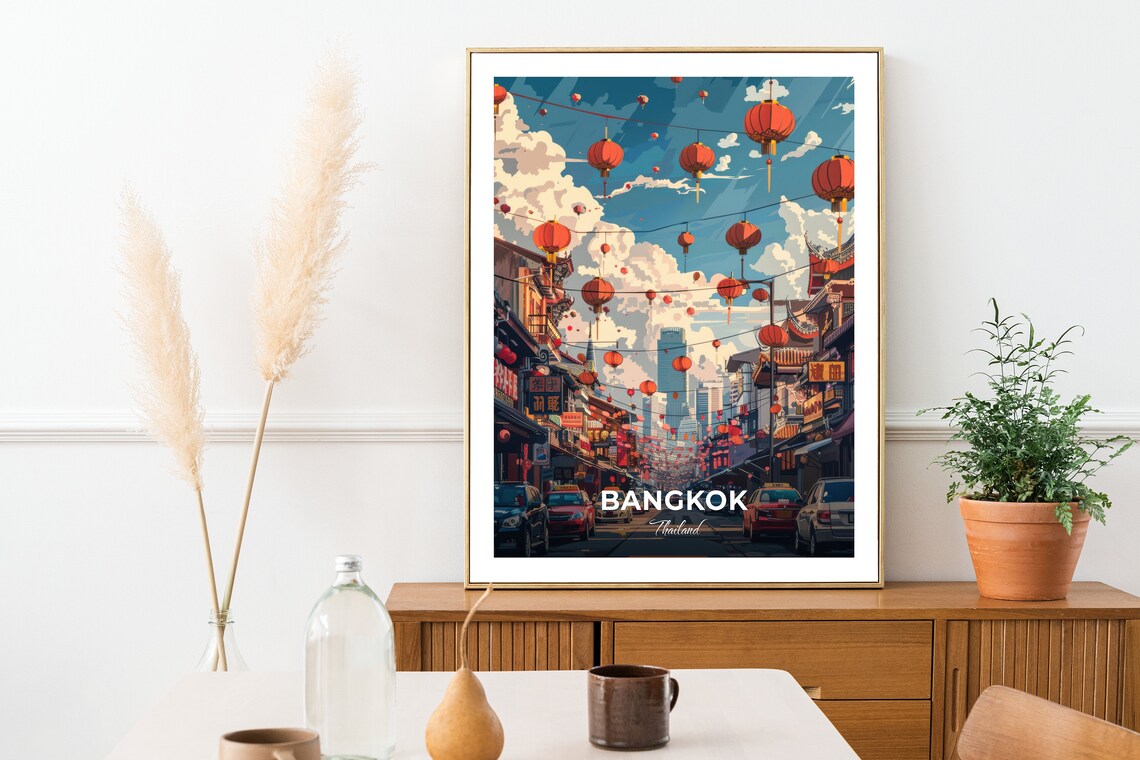 Bangkok Chinatown Red Lanterns Festive Street Scene Travel Poster - Image 2