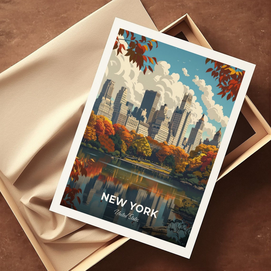 New York Central Park Autumn Skyline Reflection USA Travel Poster - Image 3