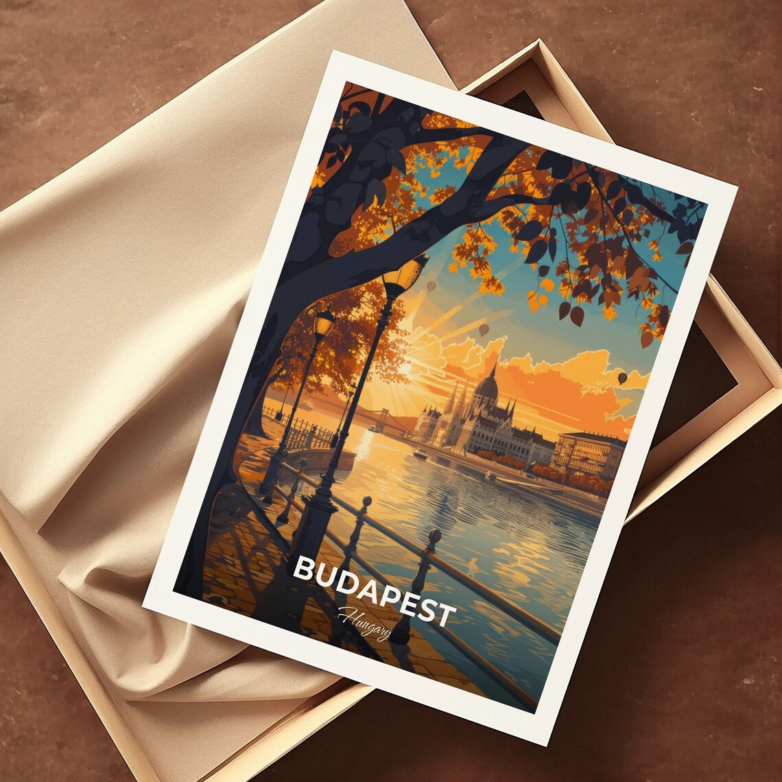 Budapest Parliament Building Danube Sunset Riverside Travel Poster - Image 3