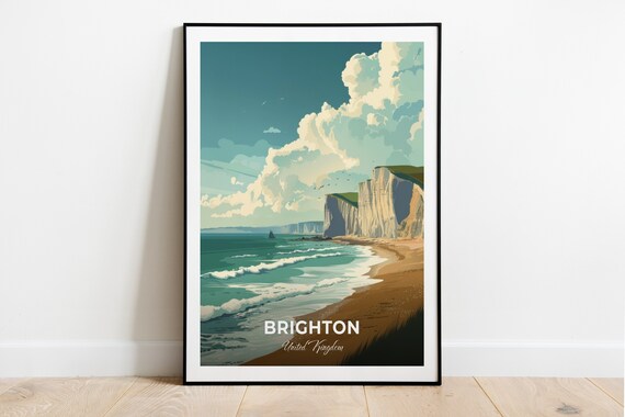Brighton United Kingdom Seven Sisters Cliffs Beach Cloudy Day Poster