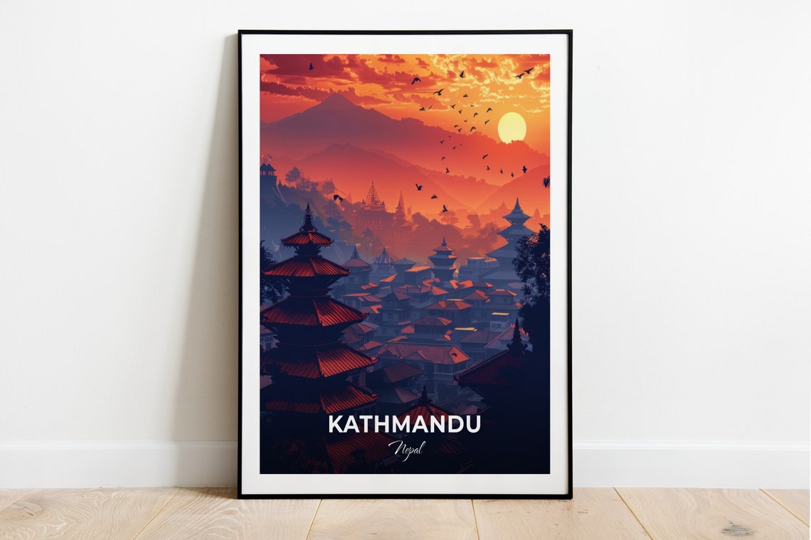 Kathmandu Nepal Durbar Square Sunrise Bird Flocks Travel Poster