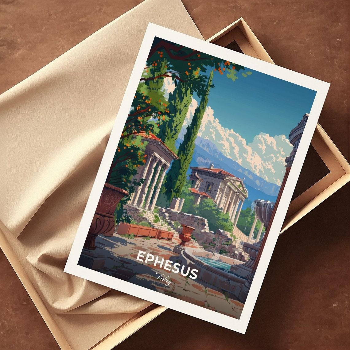 Ephesus Turkey Trajan Fountain Columns Ancient Garden Travel Poster - Image 3