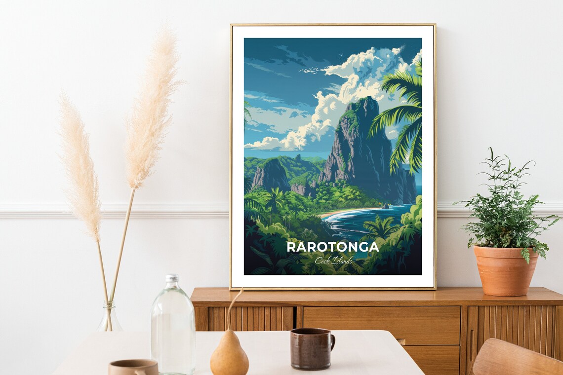 Rarotonga Cook Islands Jungle Coast With Palm Fringed Mountain Poster - Image 3