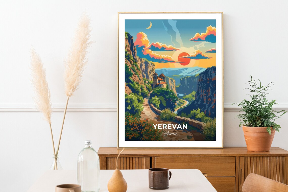 Yerevan Armenia Hrazdan Gorge Sunset Monastery Canyon Travel Poster - Image 2