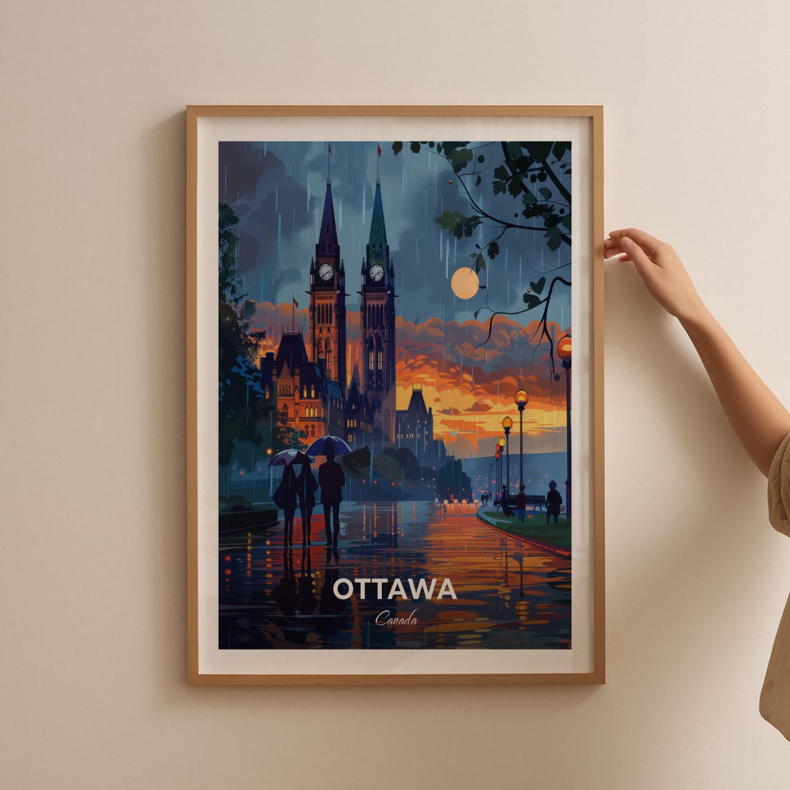 Ottawa Canada Parliament Hill Rainy Dusk Reflections Travel Poster - Image 2