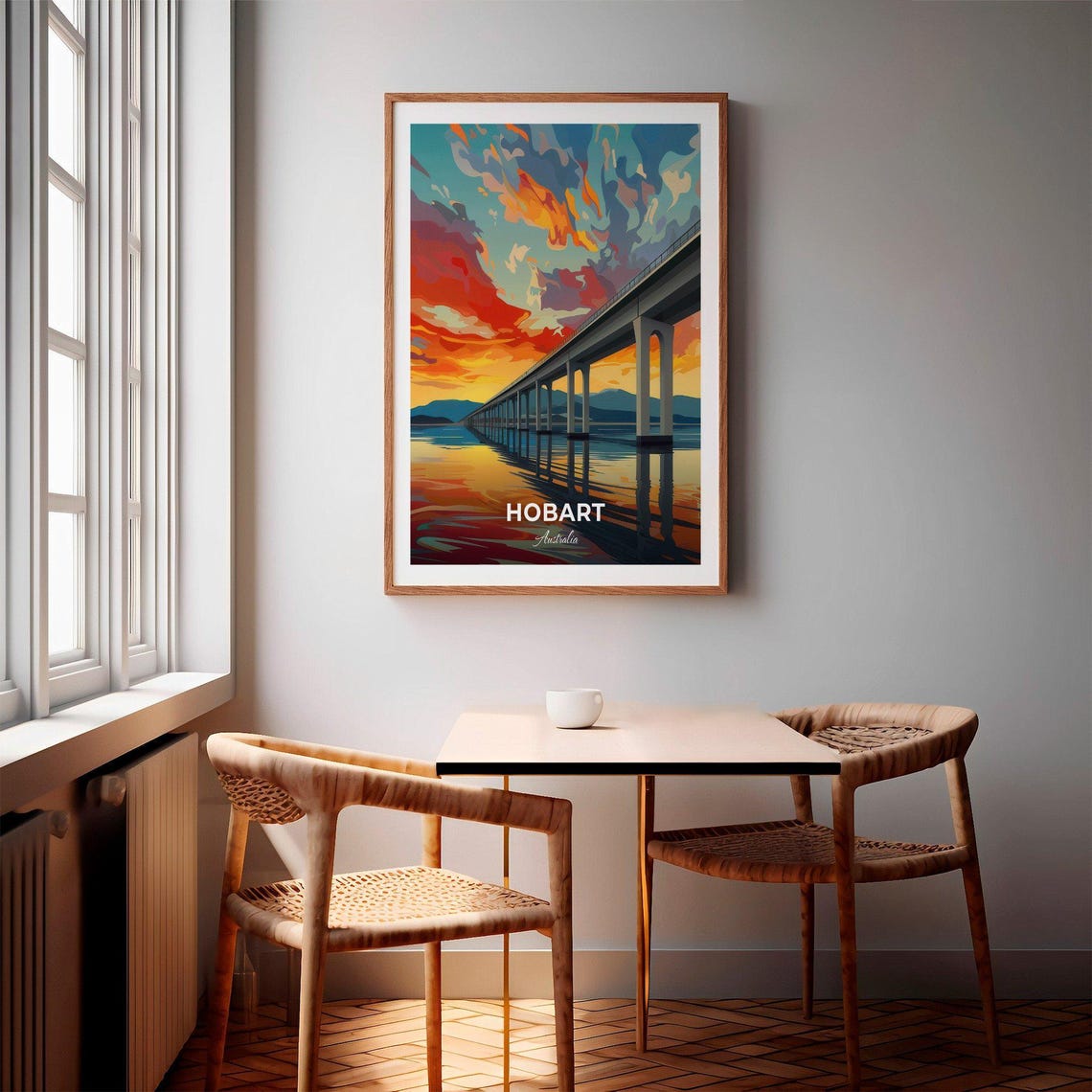 Hobart Australia Long Bridge Sunset Reflection Fiery Sky Poster - Image 2