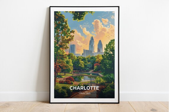 Charlotte Freedom Park Skyline View United States Green City Travel Poster