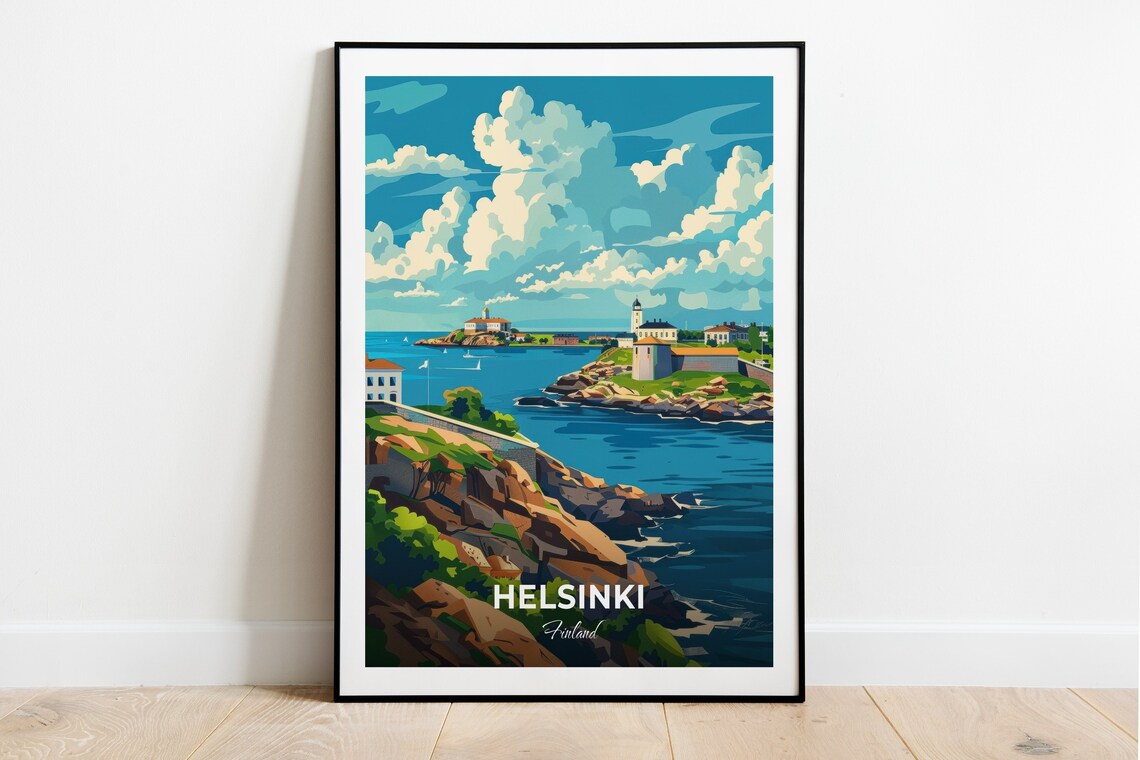 Helsinki Finland Island Fortress Rocky Coast View Travel Poster