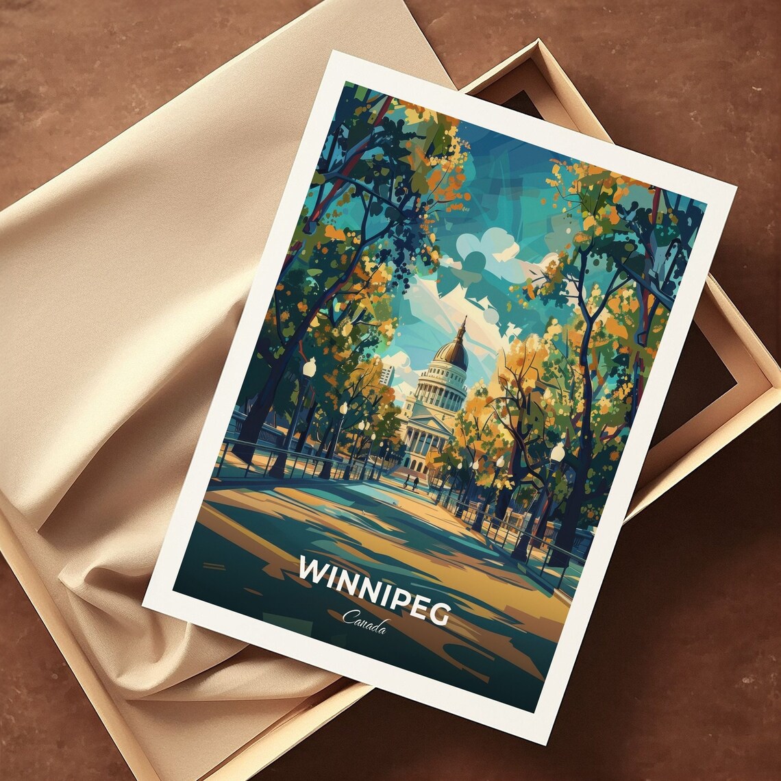 Winnipeg Canada Legislative Building Dome Autumn Boulevard Travel Poster - Image 3