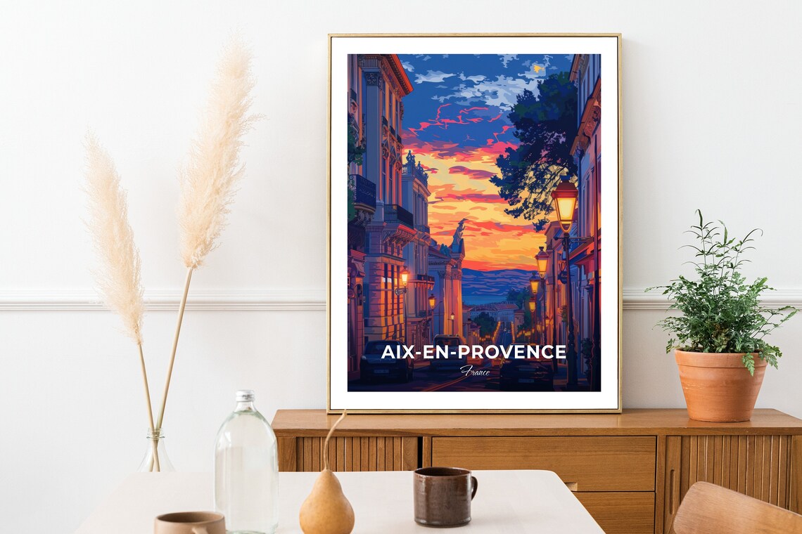 Aix-en-Provence France Old Street Sunset Lamps Facades Travel Poster - Image 2