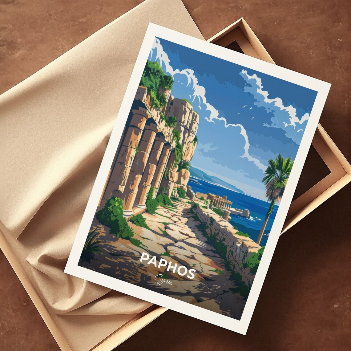 Paphos Cyprus Tombs of the Kings Ancient Ruins Coast Travel Poster - Image 3