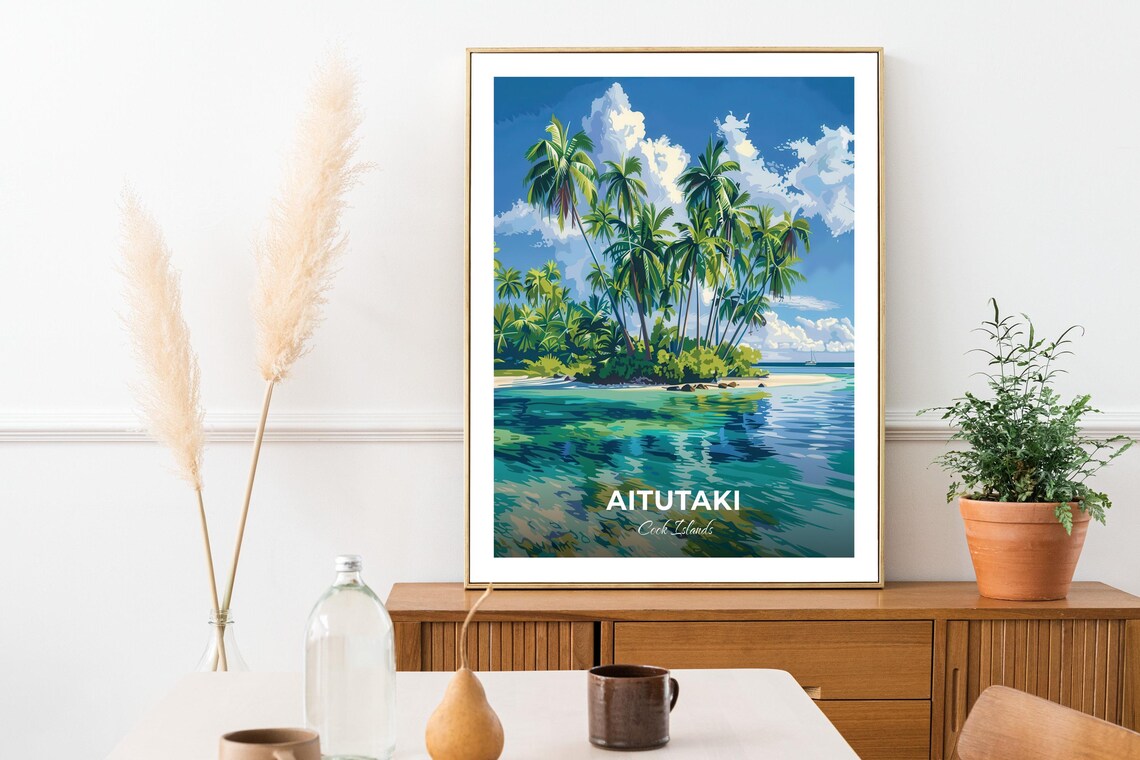 Aitutaki Cook Islands Palm Islet Turquoise Lagoon Travel Poster - Image 3