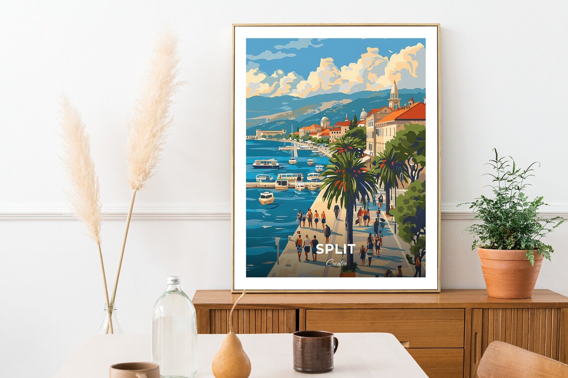 Split Croatia Riva Promenade Palms Harbor Boats Seafront Travel Poster - Image 2