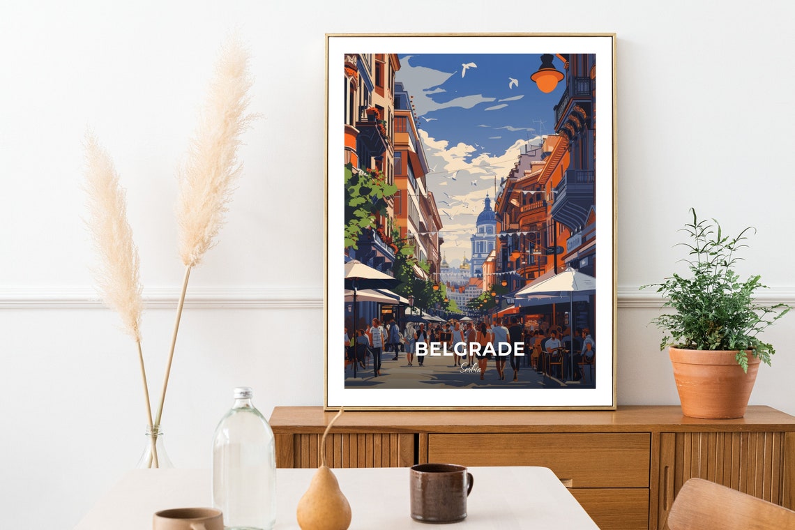 Belgrade Knez Mihailova Street Crowd Cafes Daytime Travel Poster - Image 2