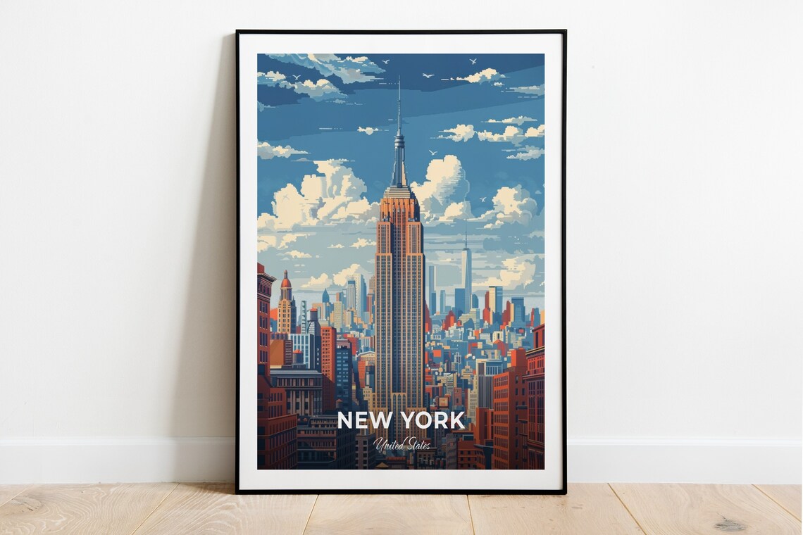 New York Empire State Building Manhattan Skyline Travel Poster