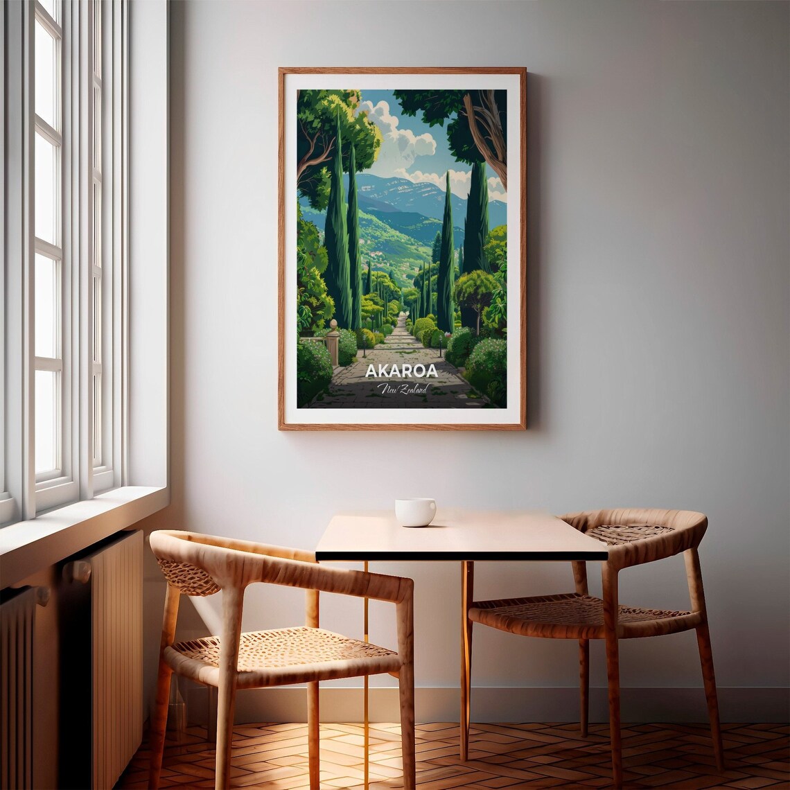 Akaroa Garden of Tane Cypress Path Hills New Zealand Vintage Travel Poster - Image 2