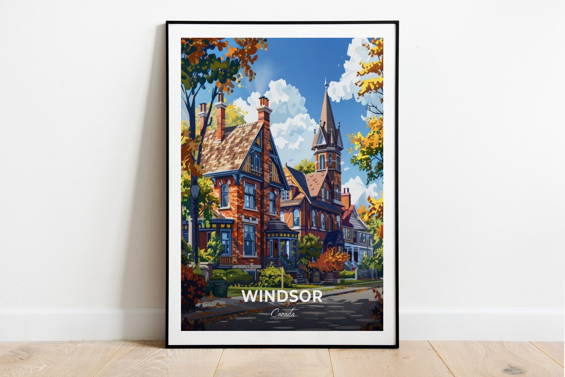 Windsor Canada Historic Victorian Brick Street Heritage Travel Poster