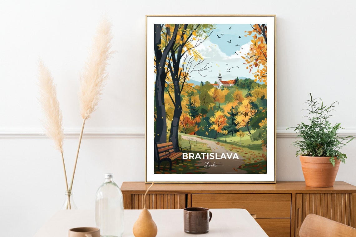 Bratislava Autumn Park Golden Trees Bench Slovakia Fall Travel Poster - Image 2