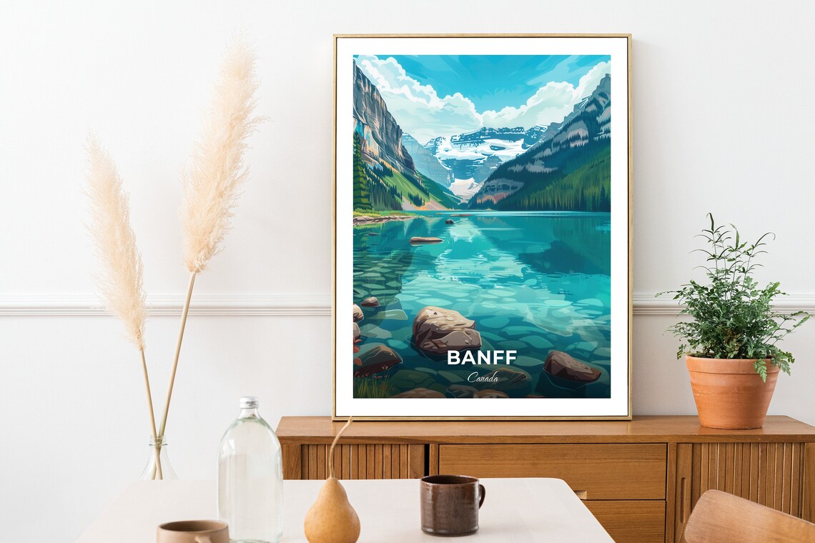 Banff Lake Louise Turquoise Glacial Lake Peaks Travel Art Poster - Image 2
