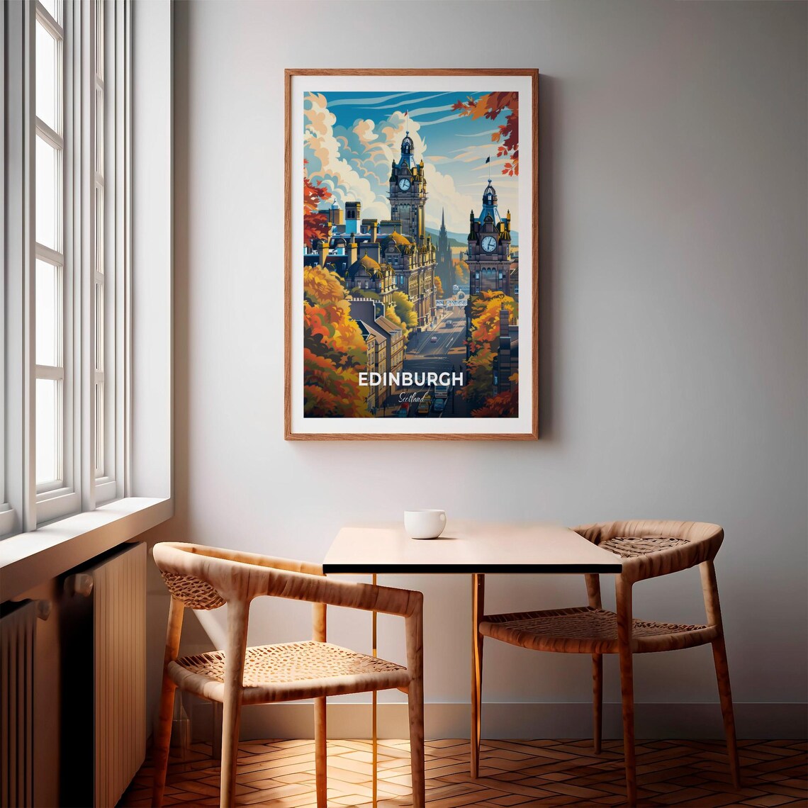 Edinburgh Scotland Autumn Cityscape Clock Towers Vintage Poster - Image 3