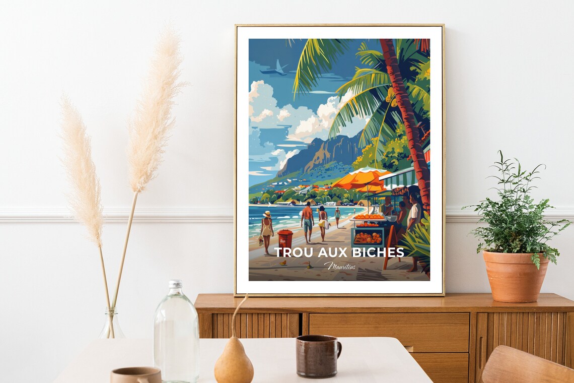 Trou Aux Biches Travel Poster Street Food Vendors City Print Cityscape Artwork Birthday Wedding Gift Wall Art Location Print - Image 2