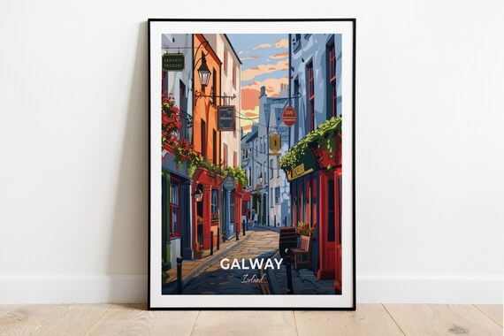 Galway Latin Quarter Colorful Historic Pub Street Travel Poster